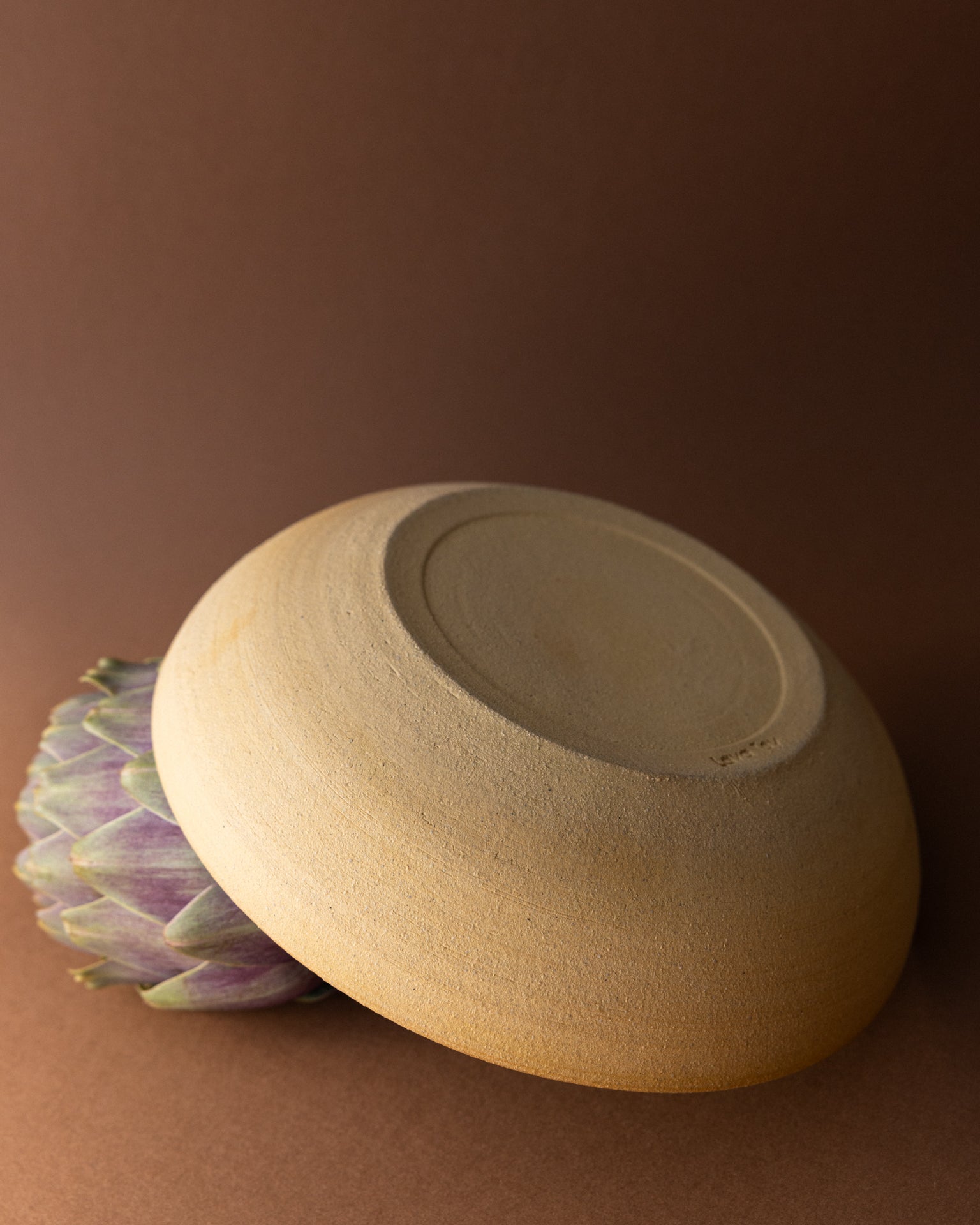 Deep plate | Stoneware | Handmade | Beige and green