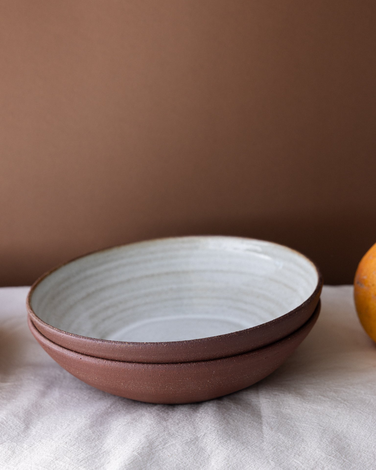 Deep plate | Stoneware | Handmade | Dark red and white